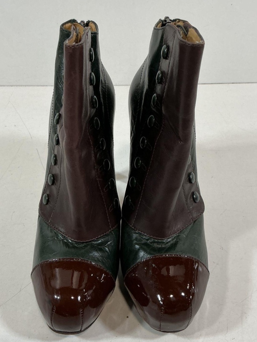Women’s L.A.M.B. Brown/Green Leather Platform Ankle Boots Size 7.5M